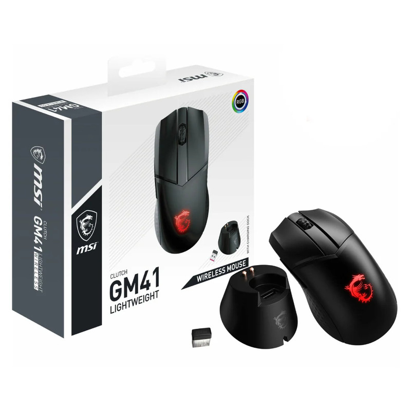 MSI Clutch GM41 Lightweight Wireless Gaming Mouse w/ Charging Dock - فأرة